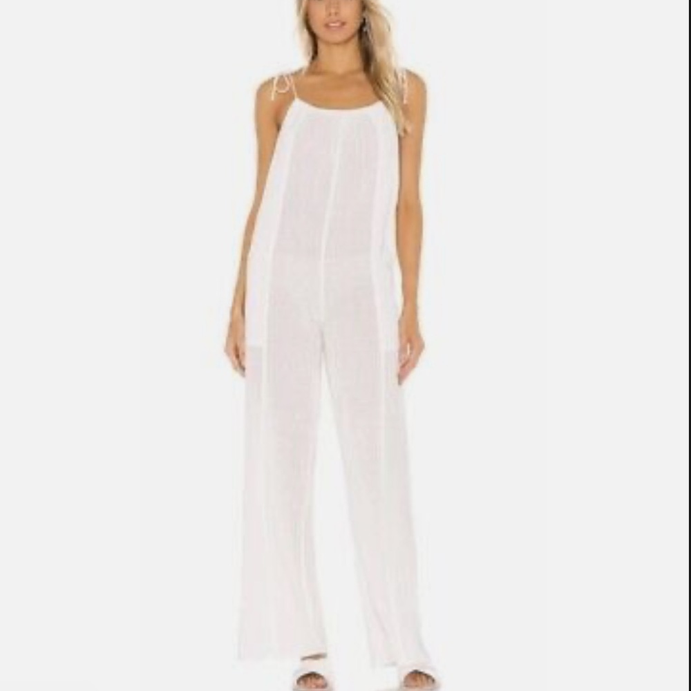 Tori Praver Athena Cover-Up Jumpsuit in White Strappy Lightweight w Pockets L